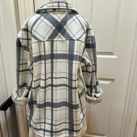 Sage Sherpa Lined Fleece Women's Jacket Size XXL Gray Plaid Lightweight Boho NEW - Picture 12 of 14